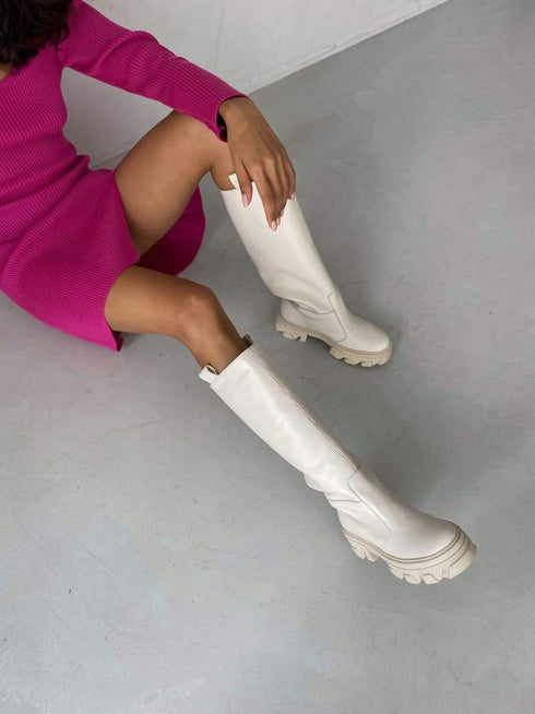 Трендові шкіряні чоботи-труби LD-2136 - Ботинки