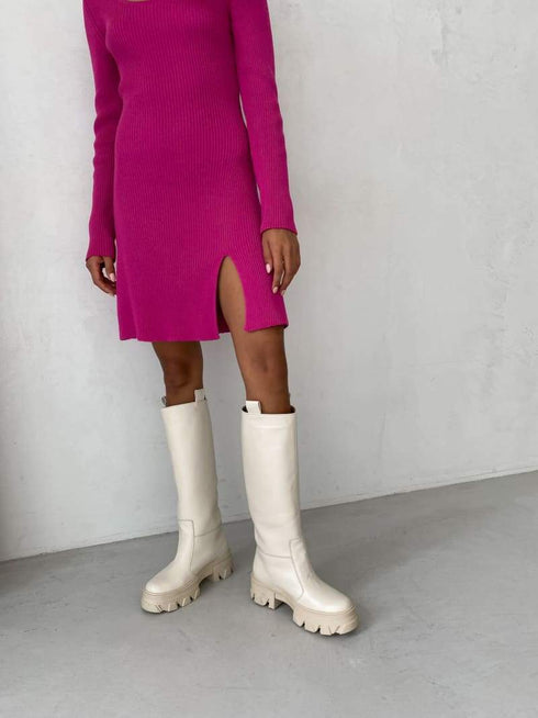 Трендові шкіряні чоботи-труби LD-2136 - Ботинки