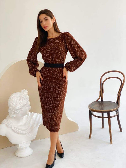 Оригінальні сукня в горох LD-2063 - Коричневий / s - Сукні