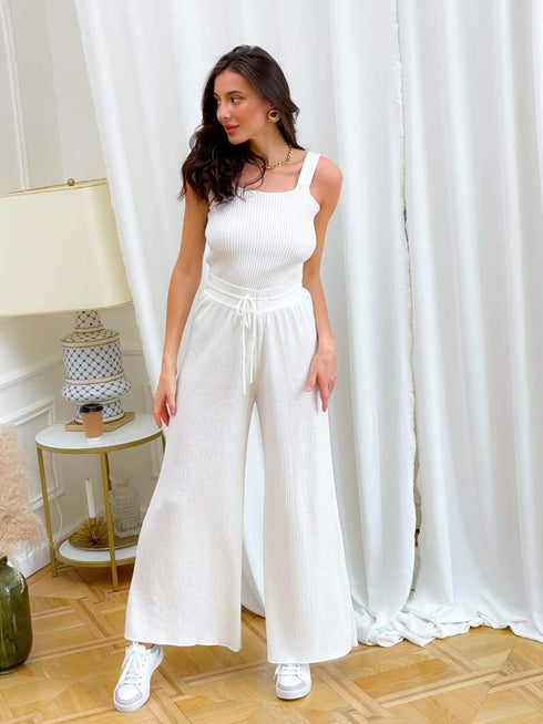 В’язаний костюм-двійка білий LD-2113 - В’язаний стиль