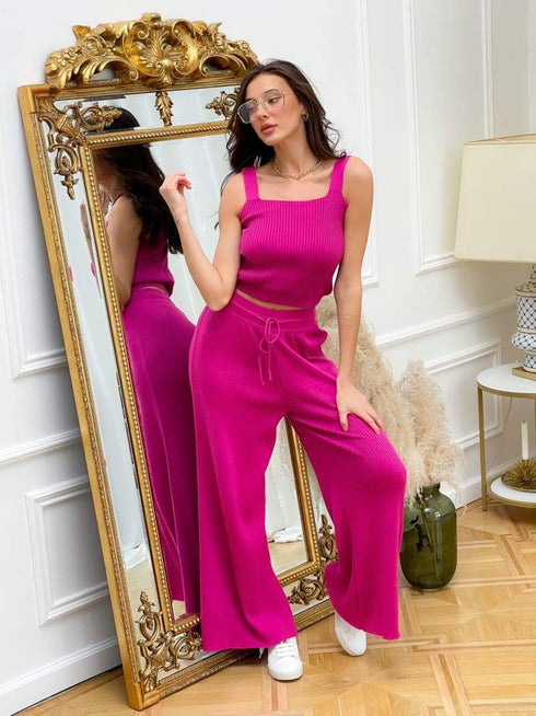 В’язаний костюм-двійка фуксія LD-2111 - В’язаний стиль