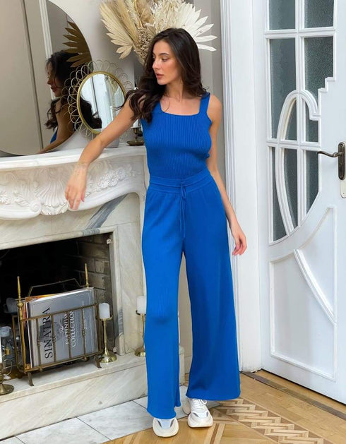 В’язаний костюм-двійка синій LD-2116 - В’язаний стиль